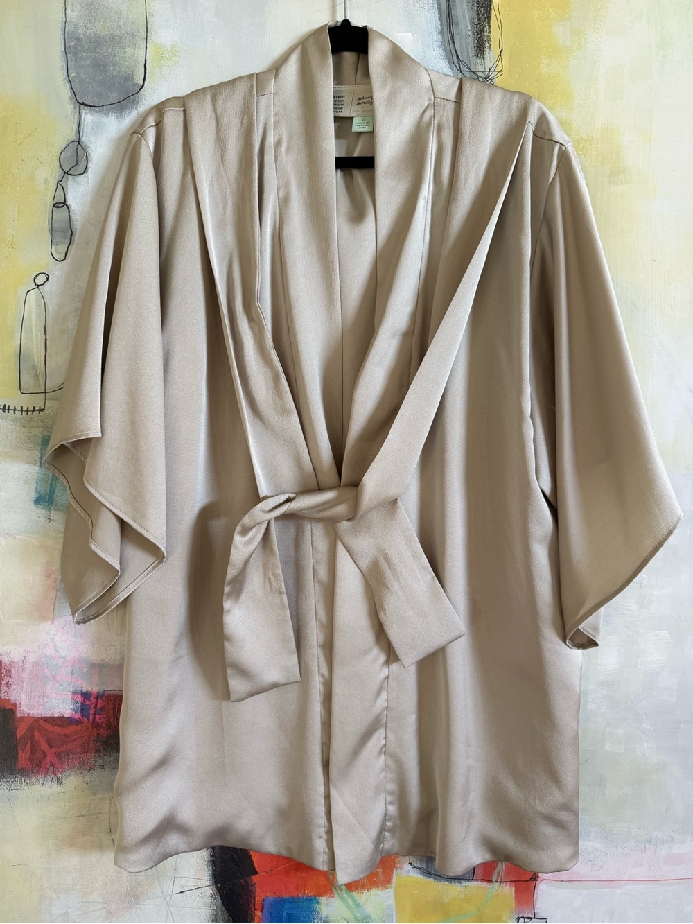 Silky Shawl-Collar Robe Kimono - Cream